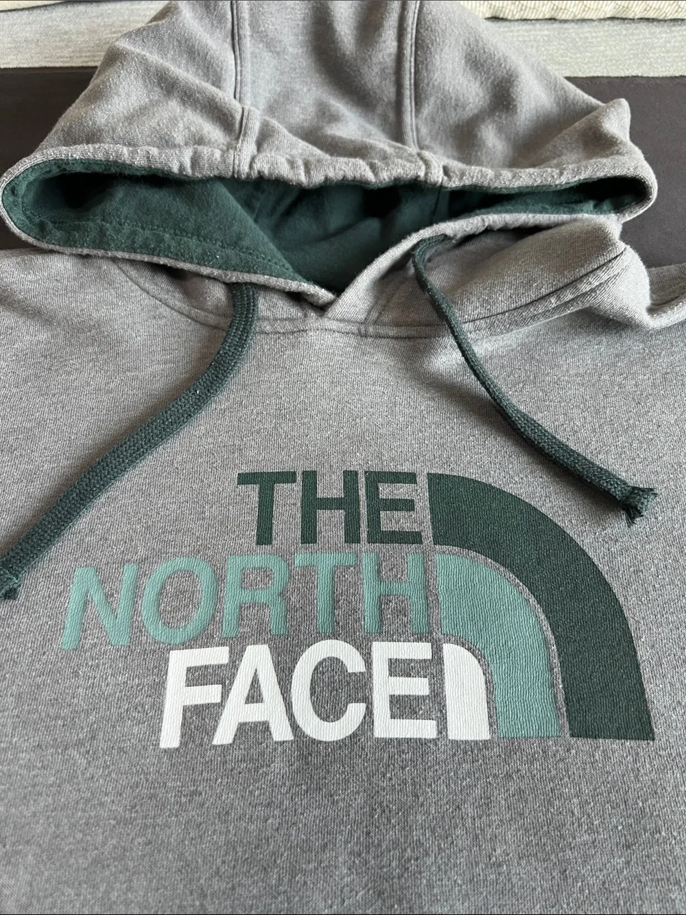 The North Face Gray Hoodie with Teal Logo
